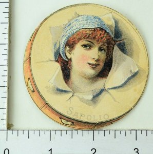 1870's-80's Lovely Lady Die Cut Tamborine Enoch Morgan's Sons Sapolio Card F92 