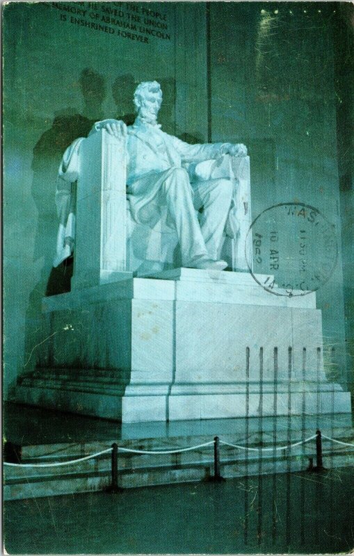 Lincoln Statue Memorial Daniel Chester French Postcard PM Cancel WOB Note VTG 3c 