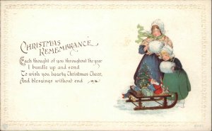 Christmas Dutch Girls Children Muffs Sled Toys Gnome Embossed 1900s-20s Vintage