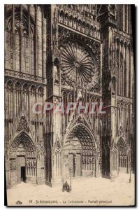 Postcard Old Strasbourg cathedral main portal