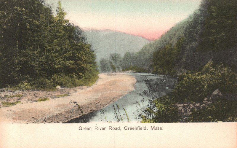 Vintage Postcard Green River Road Along the River Greenfield Massachusetts MA