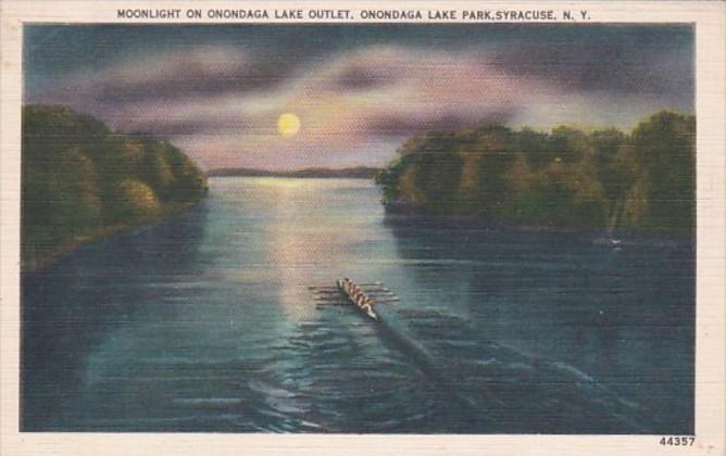 New York Syracuse Moonlight On Onondaga Lake Outlet 1955