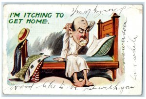 1908 Angry Man Itching Bed Bugs Embossed Portland Oregon OR Antique Postcard