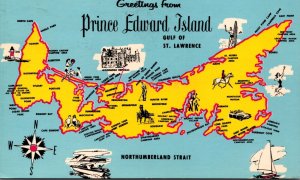 Canada Map Of Prince Edward Island Chrome Postcard C023