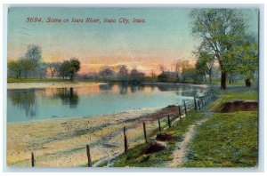 1911 Scene On Iowa River Sunset Trees Iowa City Iowa IA Posted Vintage Postcard