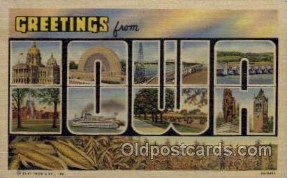 Iowa Large Letter State Unused light glue on back side from being in album, C...