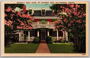 Vtg Williamsburg Virginia VA Bozarth's Guest House Inn 1940s Linen Postcard