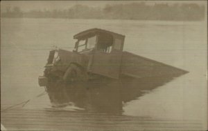 Old Truck Being Pulled From Lake DARLINGTON on Side c1915 Real Photo Postcard