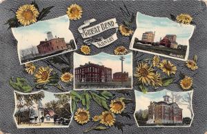 GREAT BEND KANSAS MULTI VIEW POSTCARD 1910 MOSES MILLS~CITY HALL~COURT HOUSE +2