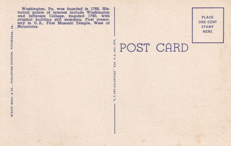 Washington Pennsylvania PA Large Letter Postcard A18
