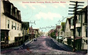 Looking North on Sweden Street, Caribou ME c1912 Vintage Postcard Q75