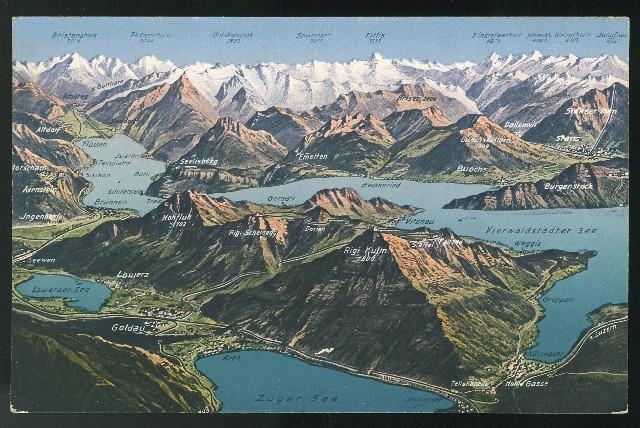 Switzerland Mount Rigi Relief Map surrounding mountains Alps E. Goetz Postcard