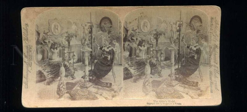 229154 Nude little girl artist's model 1898 year STEREO PHOTO