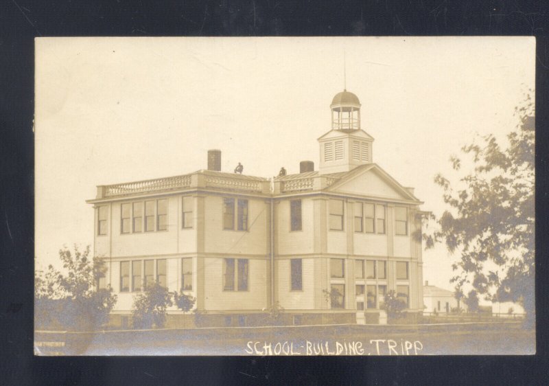 RPPC TRIPP NORTH DAKOTA SCHOOL BUILDING ND 1910 VINTAGE REAL PHOTO POSTCARD