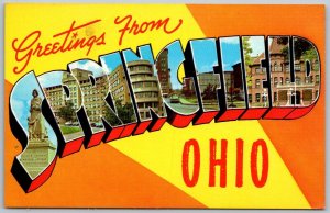 Springfield Ohio 1950s LARGE LETTER Greetings Postcard