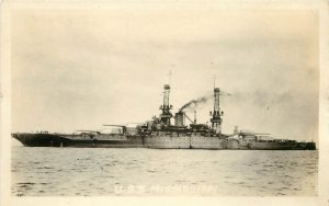 RPPC Postcard USS Mississippi BB41 Battleship Pacific Fleet 