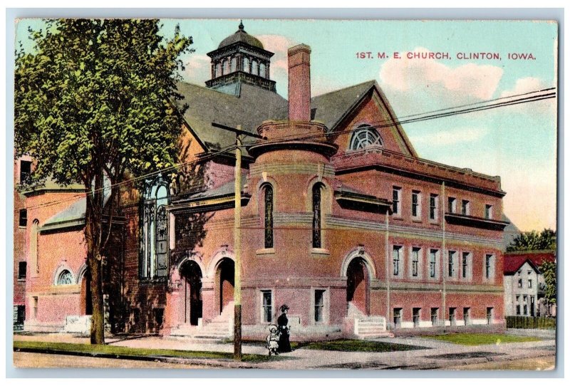 Clinton Iowa IA Postcard Methodist Episcopal Church Exterior Scene 1909 Antique