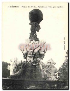 Old Postcard Beziers poets Plateau fountain Titan by Injalbert