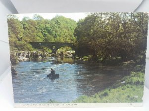 Vintage Postcard Coracle Men at Cenarth Falls nr Cardigan Wales