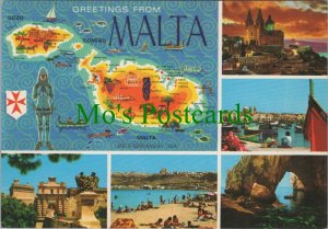 Malta Postcard - Map, Greetings From Malta, Gozo  RR18985