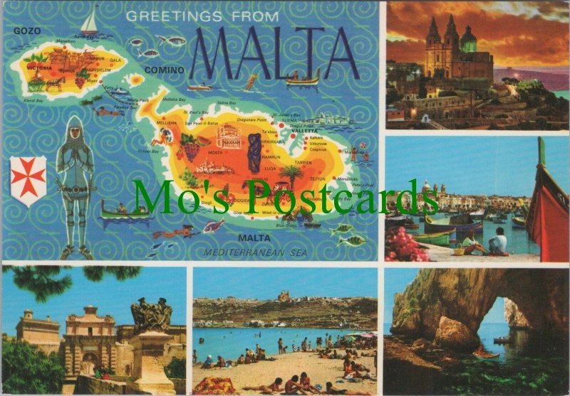 Malta Postcard - Map, Greetings From Malta, Gozo  RR18985