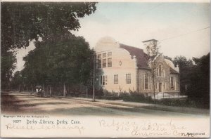 Derby CT Derby Library Handcolored Rotograph c1905 Ansonia Cancel Postcard E82