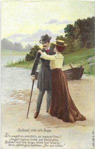 Interesting German Couple Wearing Hats & Verse 1907