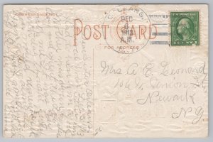 Christmas~Calligraphy~Snowy Windmills~Sleigh~Gold~Emb~NASH C-41~1913 Postcard