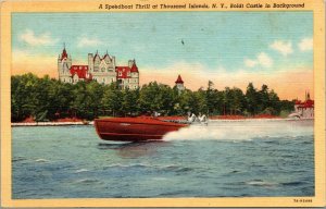 Vtg 1930's Speedboat Thrill Boldt Castle Thousand Islands New York NY Postcard