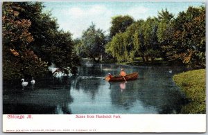 Scene From Humboldt Park Chicago Illinois IL Canoeing on Lake Postcard