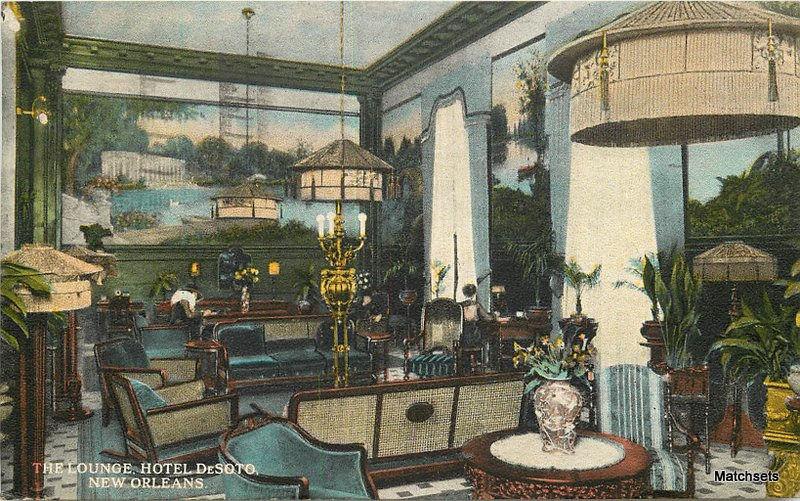 1924 NEW ORLEANS, LA Lounge Hotel DeSoto Interior Alphonse postcard 4264
