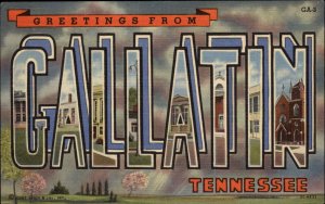 Gallatin Tennessee TN Large Letter Linen Postcard