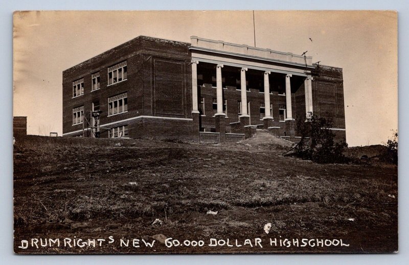 J98/ Drumright Oklahoma RPPC Postcard c1910 60k New High School Building  241