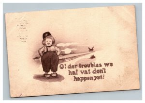 Vintage Early 1900's Postcard Comic Sepia Wooden Shoe Dutch Child POSTED