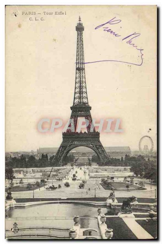 Old Postcard Paris Eiffel Tower