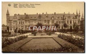 Belgie Belgium Old Postcard Ypres Square Gothic Houses Station