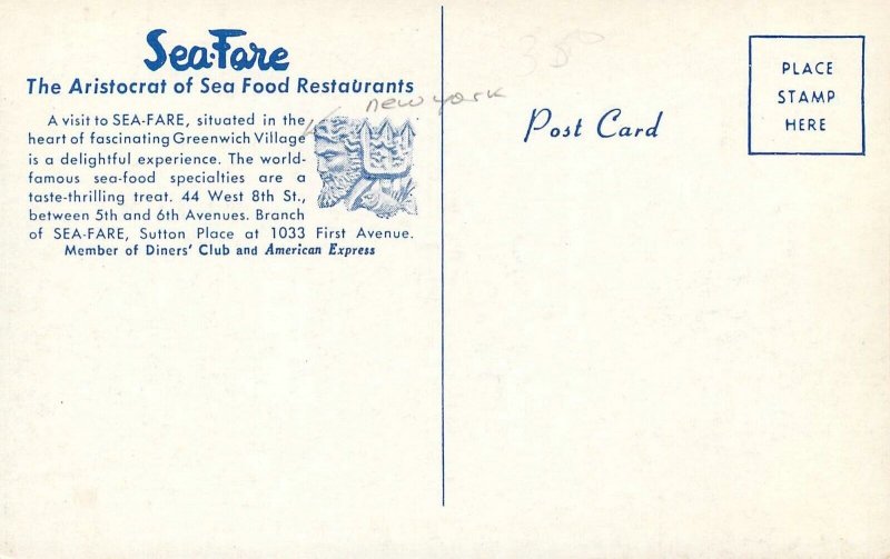 Postcard New York Greenwich Village Aristocrat Seafood Restaurant  23-3449