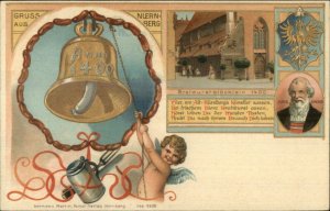 Gruss Aus Nurnberg Cherub Rings Gold Church Bell Bratwurst Hans Sachs Postcard