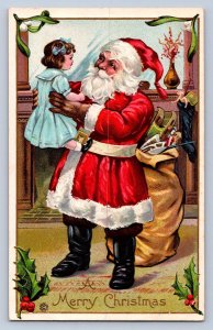K10/ Santa Claus Christmas Postcard c1910 Beautiful Girl Boots 75