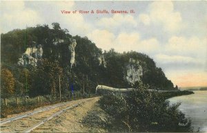 C-1910 Railroad Wheelock View River Bluffs Postcard Savannah Illinois 21-4114