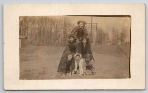 RPPC Female Pyramid Edwardian Young Ladies Having Fun Real Photo Postcard L40