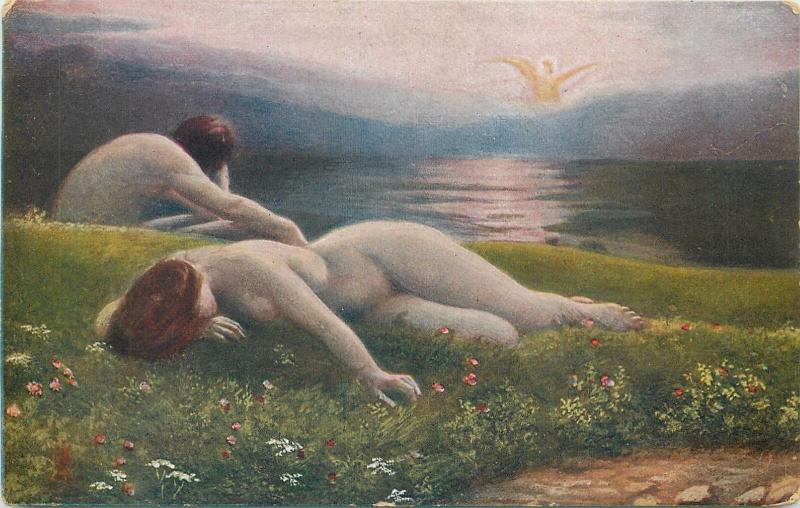 Early art postcard nude in paintings : Kasparides - Lost Paradise