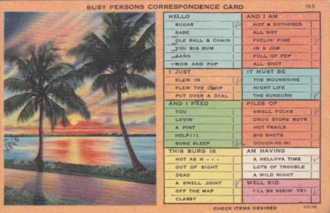 Busy Persons Correspondence Card With Sunset Scene 1953