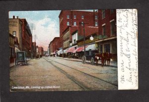 ME Lisbon Street St Lewiston Maine Vintage Postcard UDB 1907 Horse & Buggy