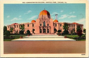 Administration Building Garfield Park Chicago IL Illinois Linen Postcard VTG UNP 