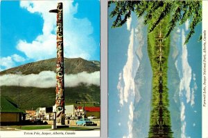 2~4X6 Postcards Jasper, Alberta Canada  TOTEM POLE~Street Scene & PYRAMID LAKE