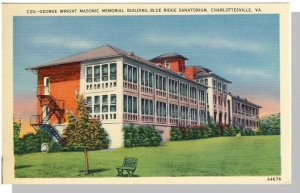 Charlottesville, Virginia/VA Postcard, Masonic Building & Sanatorium, Near Mint!