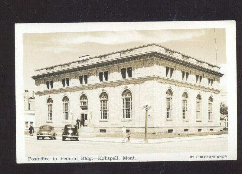 KALISPELL MONTANA UNITED STATES POST OFFICE VINTAGE POSTCARD REAL PHOTO CARS