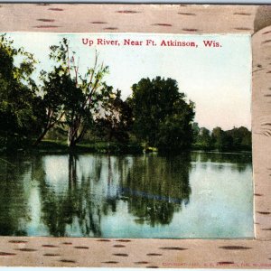 c1910s Fort Atkinson, WI Up River Near Ft Wood Border Postcard Koshkonong MO A61
