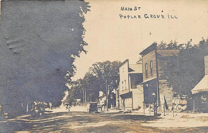 Poplar Grove IL Main Street Storefronts Old Car Real Photo Postcard